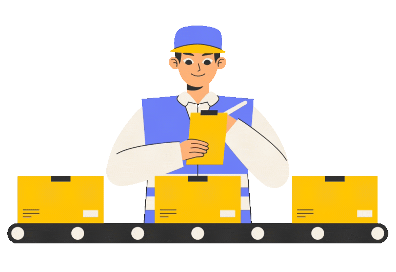Worker operating conveyor belt in manufacturing process using ERP system