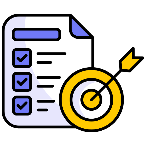 Checklist document with a target and arrow symbolizing business goals and procedural alignment.
